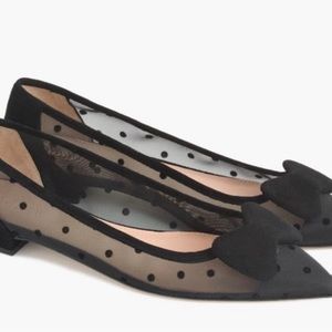 NIB JCrew Black Mesh Pointed-Toe Bow Flats 9.5
